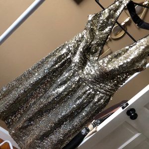 Gold sequin halter mini dress